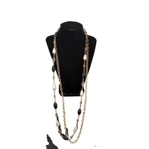 Vintage Premier Designs Multi-Strand Faux Pearl & Onyx Necklace 18"